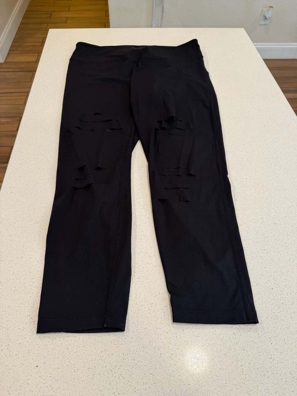 ZYIA Active Womens 12 Black Distressed Cutout Leggings Cropped Athletic Yoga